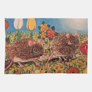 Mooie muizen met bloemen Keukenhanddoek