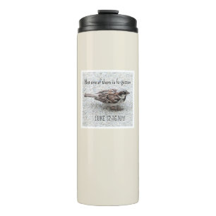 Mooie Mus Vogel Foto Bijbelvers Eenvoudige Beige Thermosbeker