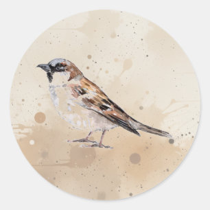Mooie Mus Vogel Watercolor Dier Kunst Ronde Sticker