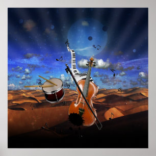 Mooie muzieknoten schenden later pianodrums poster