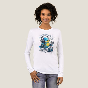 Mooie muzikale blauwe vogel witte lange mouw T-shi Tri-Blend Shirt