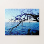 Mooie Mystic Old Tree Ocean Beach Scene Blauw Legpuzzel (Horizontaal)