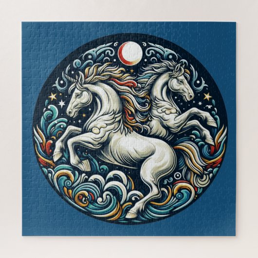 "Mooie mystieke paarden "28 " Legpuzzel (Verticaal)