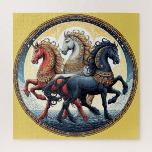 "Mooie mystieke rode, witte, blauwe paarden" 7 Legpuzzel