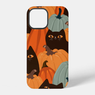 Mooie naadloos patroon met zwarte katten en pompoe iPhone 12 hoesje