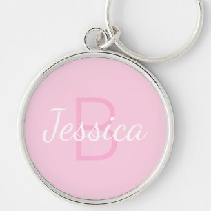 Mooie naam voor meisje met initialen   Roze & Wit Sleutelhanger