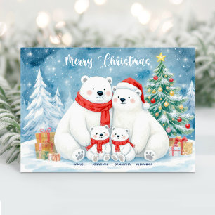 Mooie Naamkaart van IJsbeerfamilie met Kerst Feestdagen Kaart