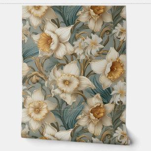 Mooie narcissen barok bloemenpatroon behang