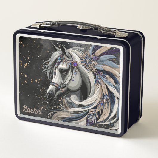 Mooie Native American Horse Metal Lunch Box (Achterkant)