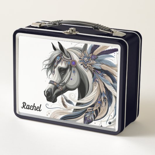 Mooie Native American Horse Metal Lunch Box (Voorkant)