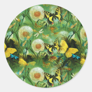 Mooie Natuur van wilde bloemen en vlinders Ronde Sticker