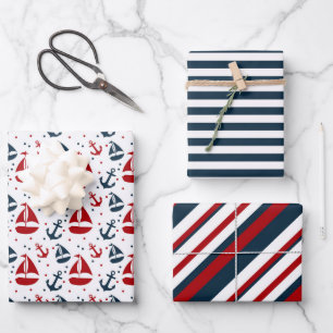 Mooie Nautische Thema Rood en Blauw Gift Inpakpapier Vel