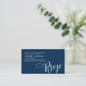 Mooie Navy Blue Script, RSVP reageren Informatiekaartje (Staand voorkant)