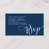 Mooie Navy Blue Script, RSVP reageren Informatiekaartje (Voorkant)