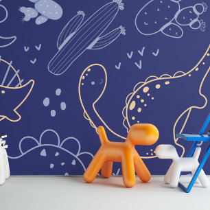 Mooie Navy en Gold Dinosaurs Behang