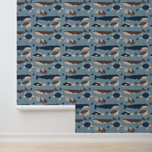 Mooie Navy Whales Schildpadden en Vissen Behang