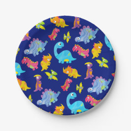 Mooie Navyblauwe Dinosaurus Verjaardag Papieren Bordje