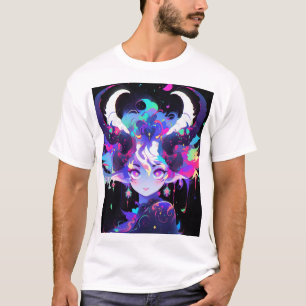 Mooie Neon Anime Demon Elf Meisje Met Horens T-shirt
