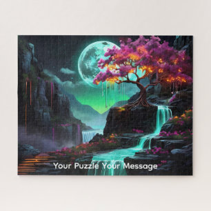 Mooie neon gloeiende waterval bloesem boom legpuzzel
