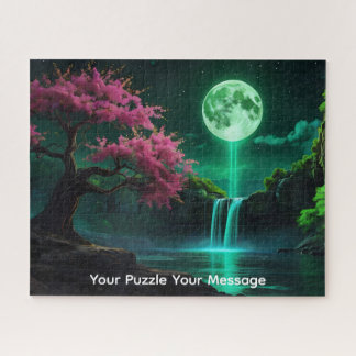 Mooie neon gloeiende waterval bloesem boom legpuzzel