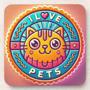 Mooie Neon Kat Badge Bier Onderzetter