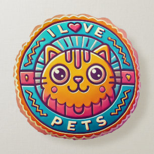 Mooie Neon Kat Badge Rond Kussen