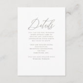 Mooie neutrale kalligrafie bruiloft gast detail informatiekaartje (Voorkant)