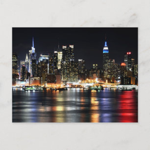 Mooie New York Night Lights reflecterend riviertje Briefkaart