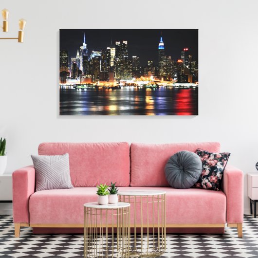 Mooie New York Night Lights reflecterend riviertje Canvas Afdruk (Insitu (Woonkamer))