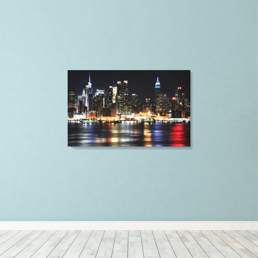 Mooie New York Night Lights reflecterend riviertje Canvas Afdruk (Insitu (Houten vloer))