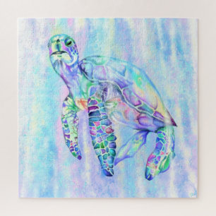 Mooie Nieuwsgierige Waterschildpad Aquarel Schilde Legpuzzel