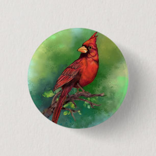 Mooie noordelijke rode kardinale vogelschilderkuns ronde button 3,2 cm