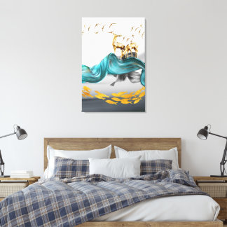 Mooie Noordse Abstracte Golden Deer Canvas Afdruk