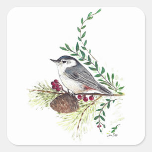Mooie Nuthatch Art Vierkante Sticker