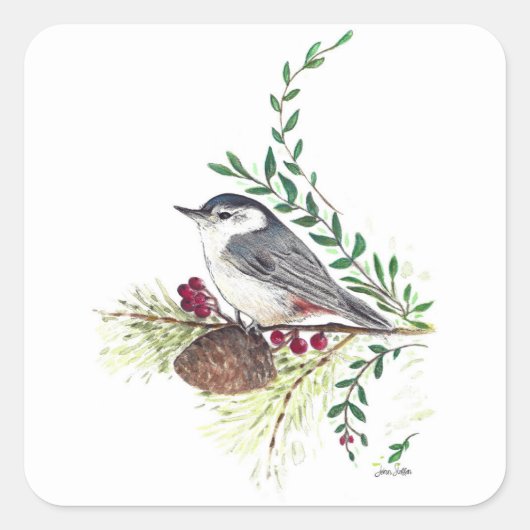 Mooie Nuthatch Art Vierkante Sticker (Voorkant)