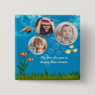 Mooie oceaanblauwe tropische vis onderwater vierkante button 5,1 cm