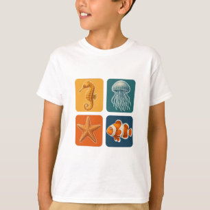 Mooie oceaandieren patroon - Zeepaardje, kwal, T-shirt