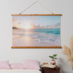 Mooie oceaanzonsondergang met zere golven hangend wandkleed