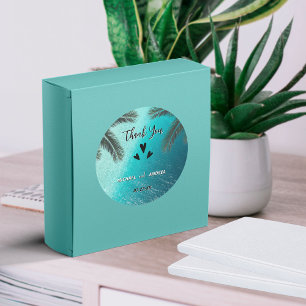 Mooie Ocean Blue Zomer Strand Bruiloft Favor Ronde Sticker