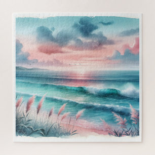 Mooie Ocean Scene in Roze en Blauw Legpuzzel