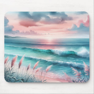Mooie Ocean Scene in Roze en Blauw Muismat