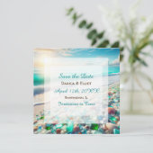Mooie Ocean Waves en Zee Glazen Bruiloft Save The Date (Staand voorkant)