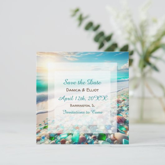 Mooie Ocean Waves en Zee Glazen Bruiloft Save The Date (Staand voorkant)