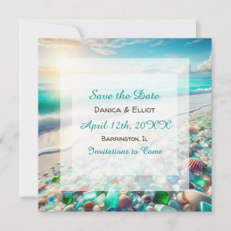 Mooie Ocean Waves en Zee Glazen Bruiloft Save The Date