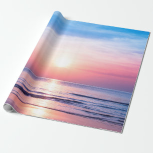 Mooie ochtendzonsopgang, blauw zee, roze lucht, wa cadeaupapier
