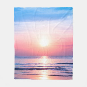 Mooie ochtendzonsopgang, blauw zee, roze lucht, wa fleece deken