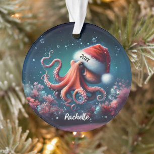 Mooie Octopus in Kerstmannenhoed Ornament