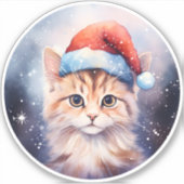 Mooie Ogen Kerstmis Kat | Winter Sneeuwnacht Sticker (Voorkant)