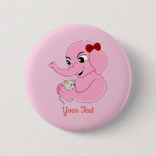 Mooie olifant meisje cartoon knop ronde button 5,7 cm