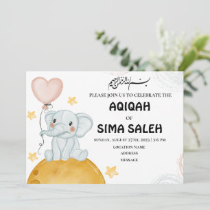 Mooie olifant moslim Aqiqah uitnodigingskaart Kaart